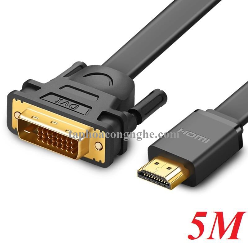 Ugreen 30138 5M màu Đen Cáp chuyển đổi HDMI sang DVI 24 + 1 thuần đồng cáp dẹt HD106 30030138